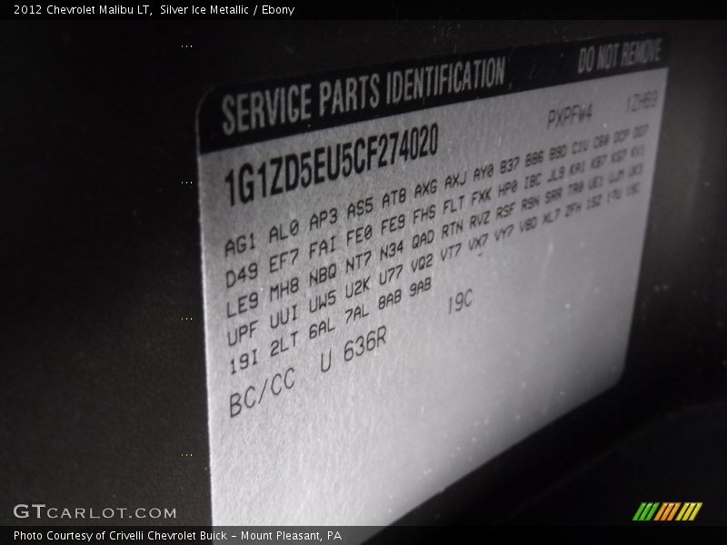Silver Ice Metallic / Ebony 2012 Chevrolet Malibu LT