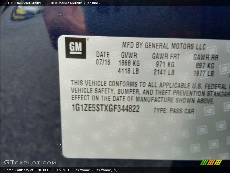 Blue Velvet Metallic / Jet Black 2016 Chevrolet Malibu LT