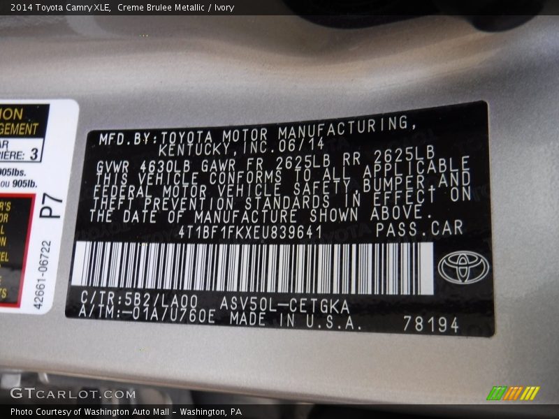 Creme Brulee Metallic / Ivory 2014 Toyota Camry XLE