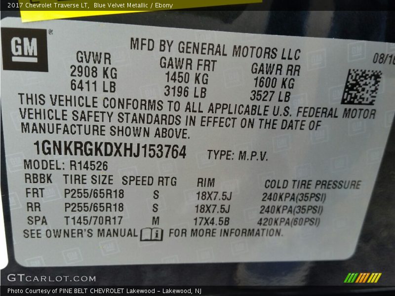 Blue Velvet Metallic / Ebony 2017 Chevrolet Traverse LT