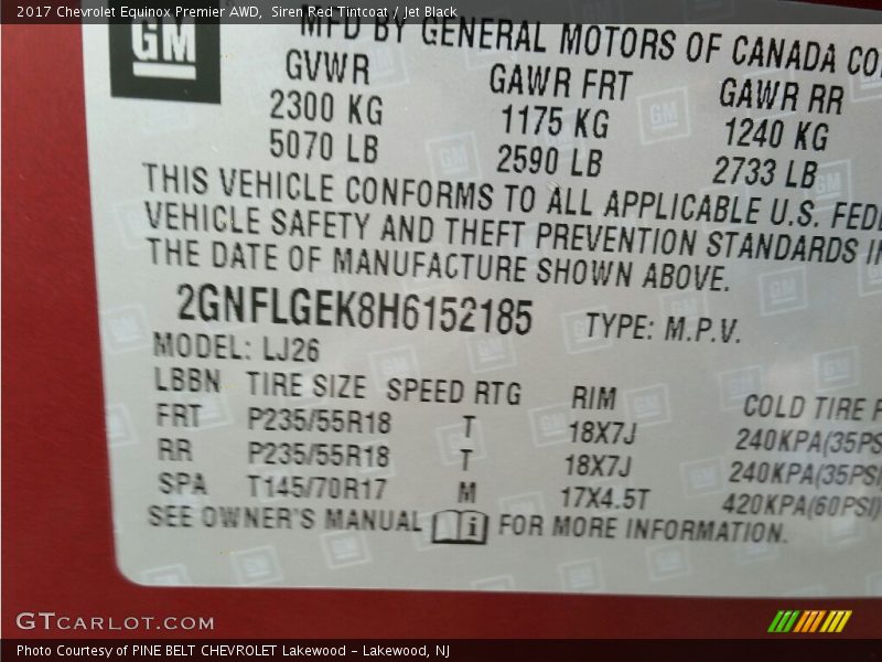 Siren Red Tintcoat / Jet Black 2017 Chevrolet Equinox Premier AWD