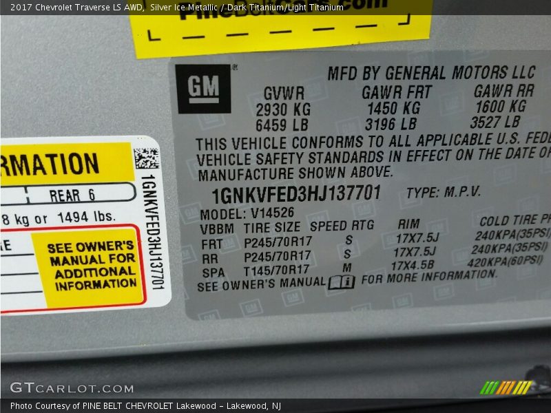 Silver Ice Metallic / Dark Titanium/Light Titanium 2017 Chevrolet Traverse LS AWD