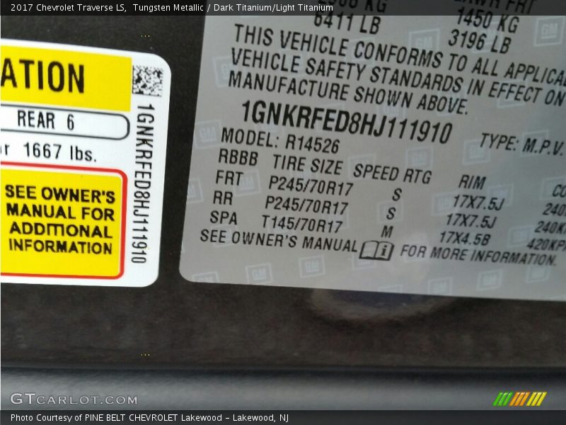 Tungsten Metallic / Dark Titanium/Light Titanium 2017 Chevrolet Traverse LS