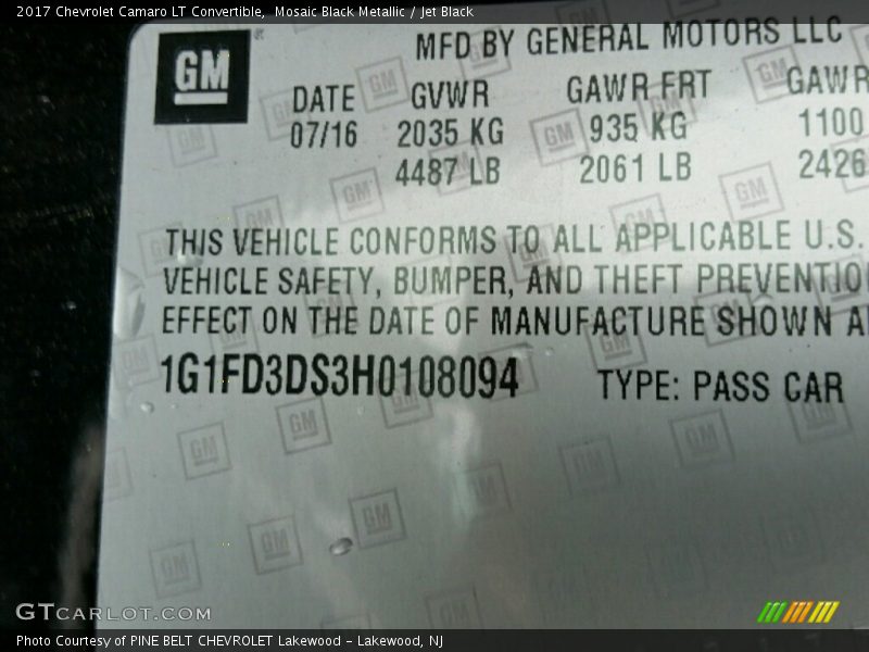 Mosaic Black Metallic / Jet Black 2017 Chevrolet Camaro LT Convertible