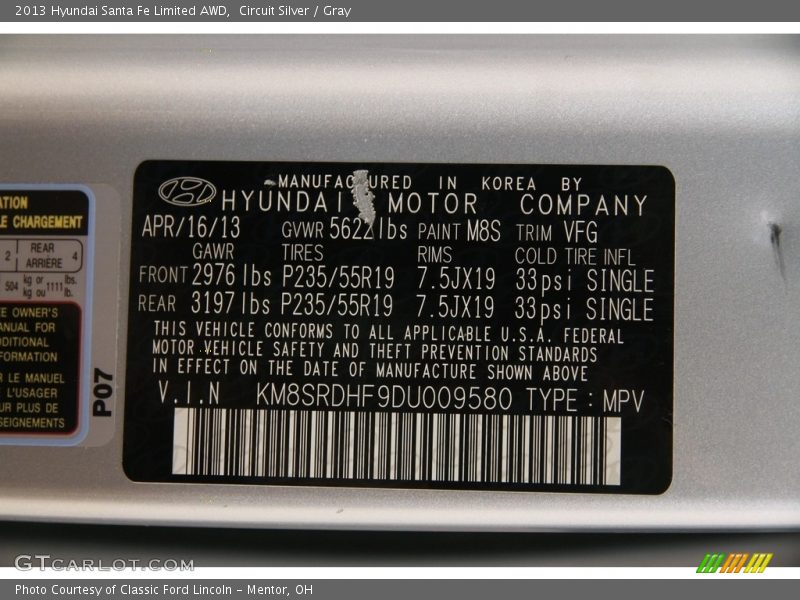 Circuit Silver / Gray 2013 Hyundai Santa Fe Limited AWD