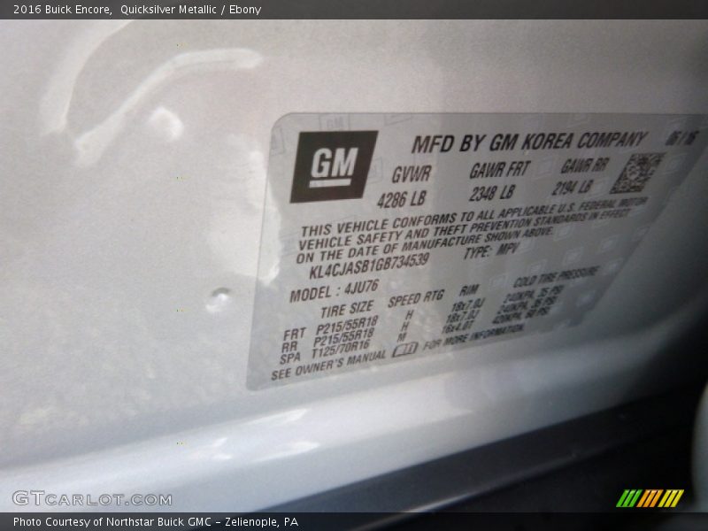 Quicksilver Metallic / Ebony 2016 Buick Encore