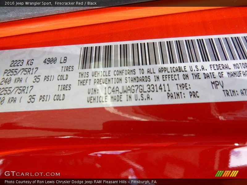 Firecracker Red / Black 2016 Jeep Wrangler Sport