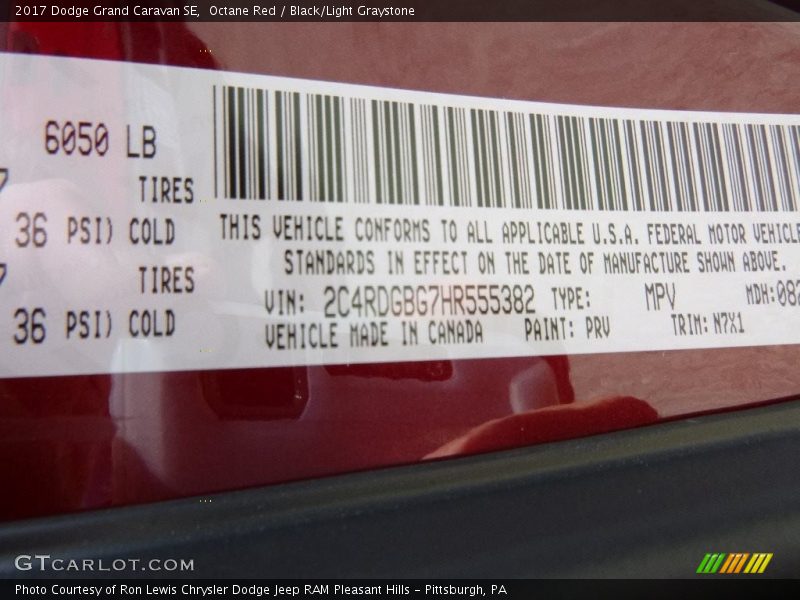 Octane Red / Black/Light Graystone 2017 Dodge Grand Caravan SE