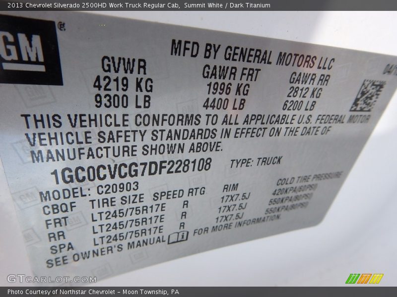 Summit White / Dark Titanium 2013 Chevrolet Silverado 2500HD Work Truck Regular Cab
