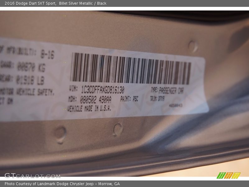 Billet Silver Metallic / Black 2016 Dodge Dart SXT Sport