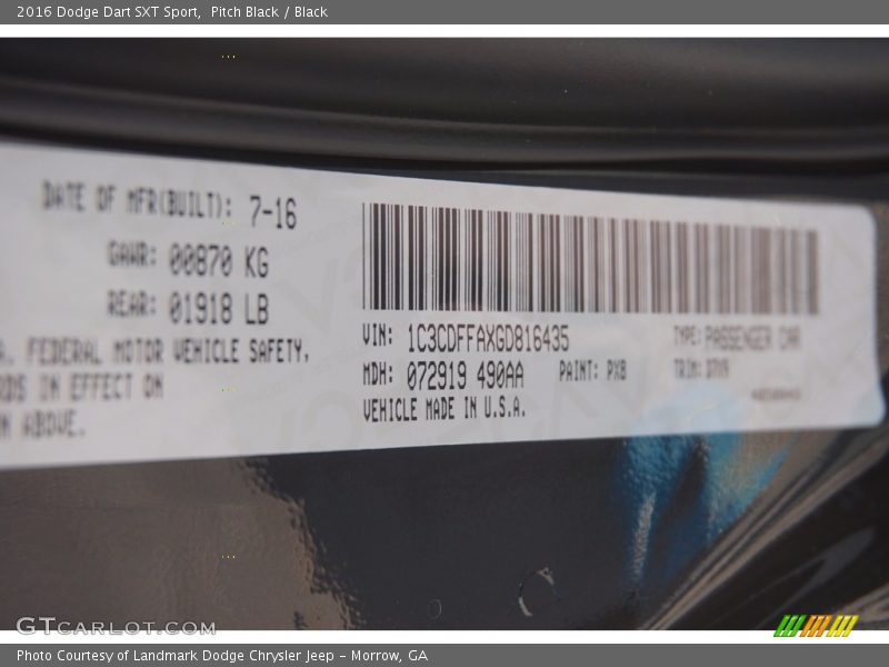 Pitch Black / Black 2016 Dodge Dart SXT Sport