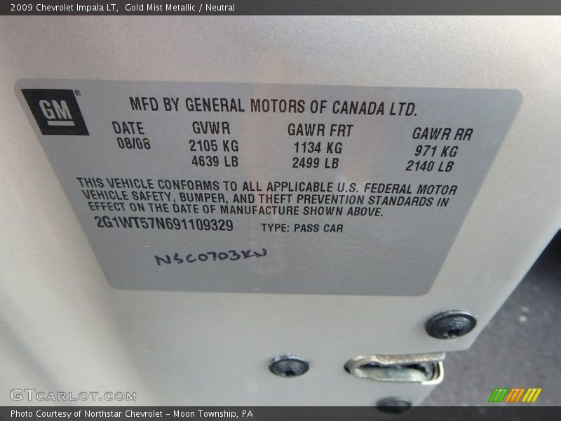 Gold Mist Metallic / Neutral 2009 Chevrolet Impala LT