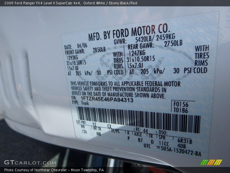 Oxford White / Ebony Black/Red 2006 Ford Ranger FX4 Level II SuperCab 4x4
