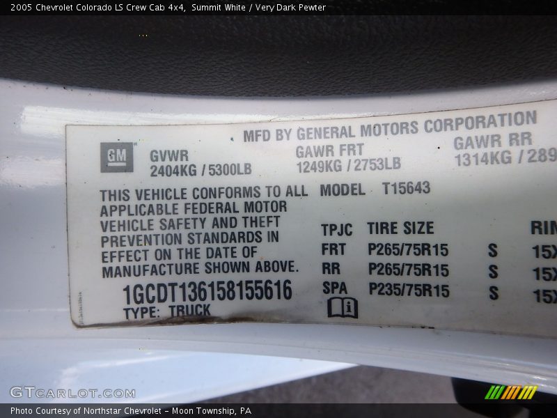 Summit White / Very Dark Pewter 2005 Chevrolet Colorado LS Crew Cab 4x4