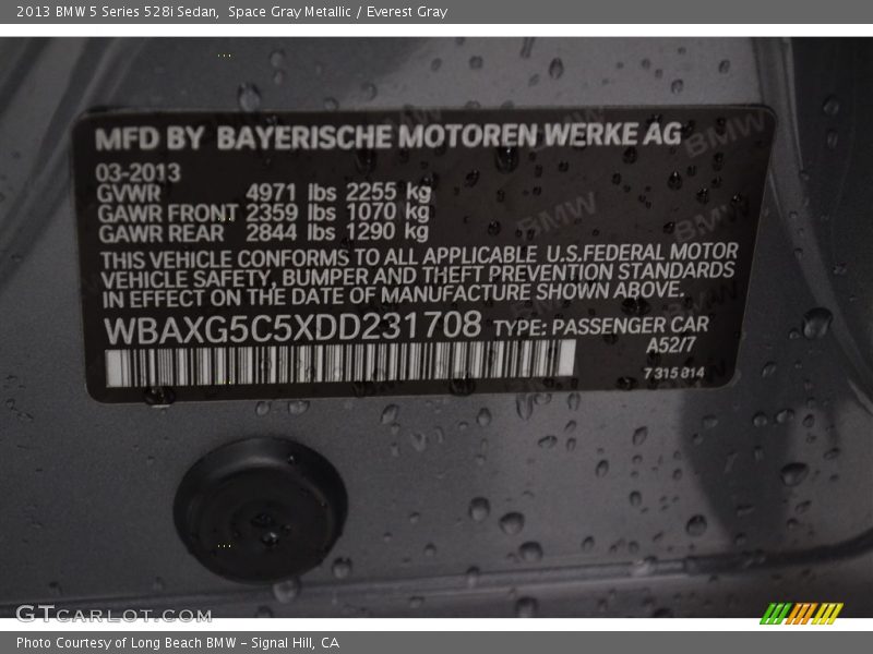 Space Gray Metallic / Everest Gray 2013 BMW 5 Series 528i Sedan