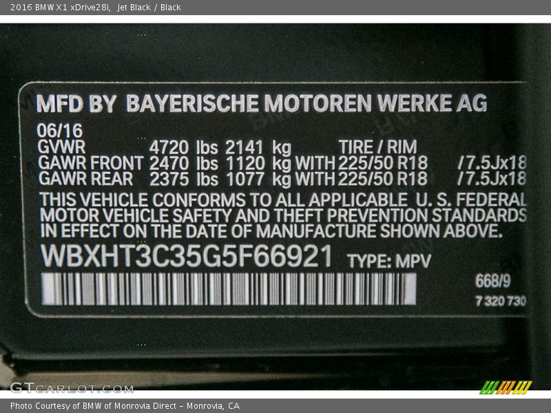 Jet Black / Black 2016 BMW X1 xDrive28i