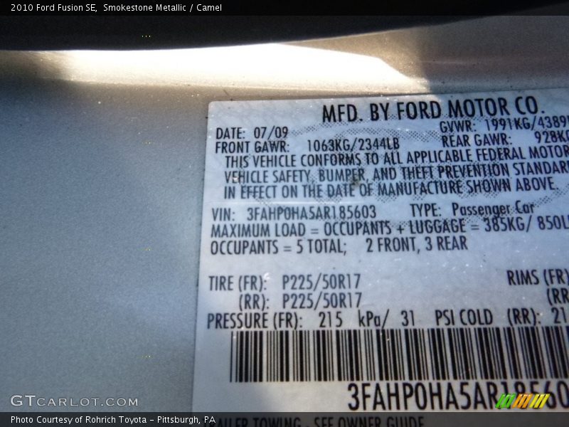Smokestone Metallic / Camel 2010 Ford Fusion SE