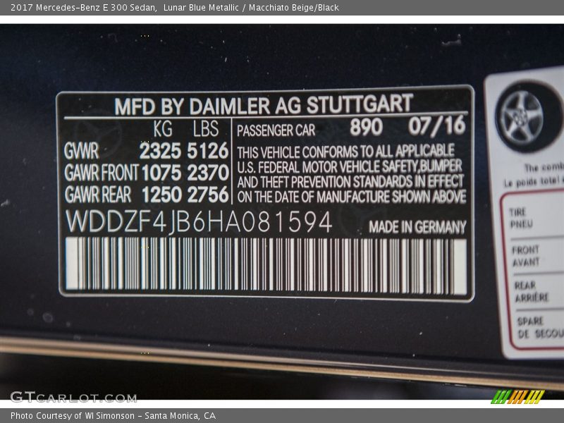 Lunar Blue Metallic / Macchiato Beige/Black 2017 Mercedes-Benz E 300 Sedan