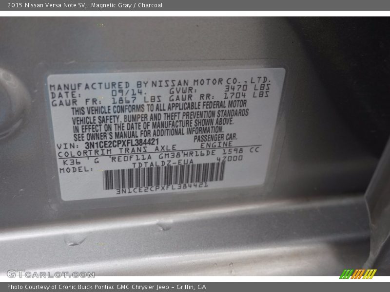 Magnetic Gray / Charcoal 2015 Nissan Versa Note SV