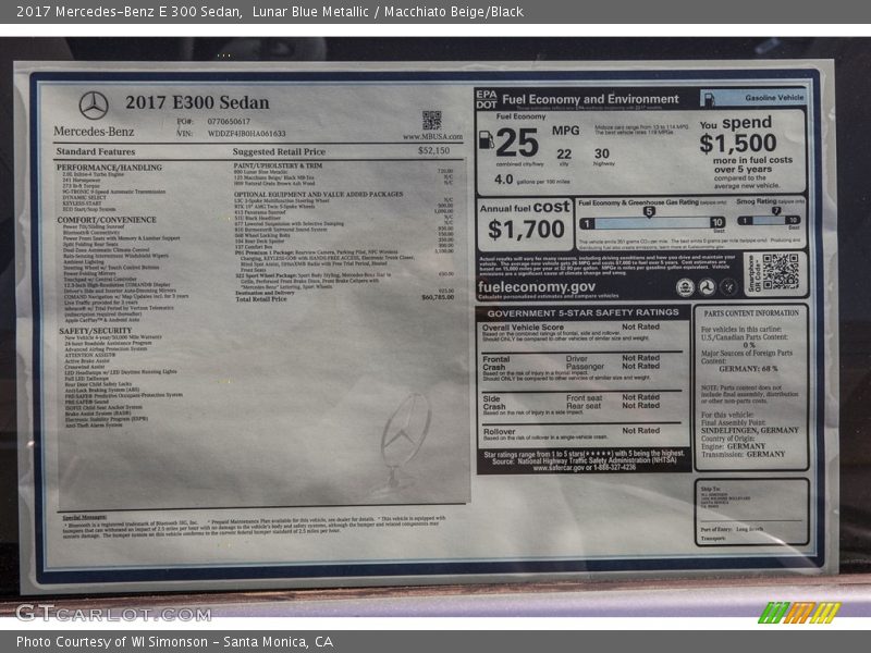 Lunar Blue Metallic / Macchiato Beige/Black 2017 Mercedes-Benz E 300 Sedan