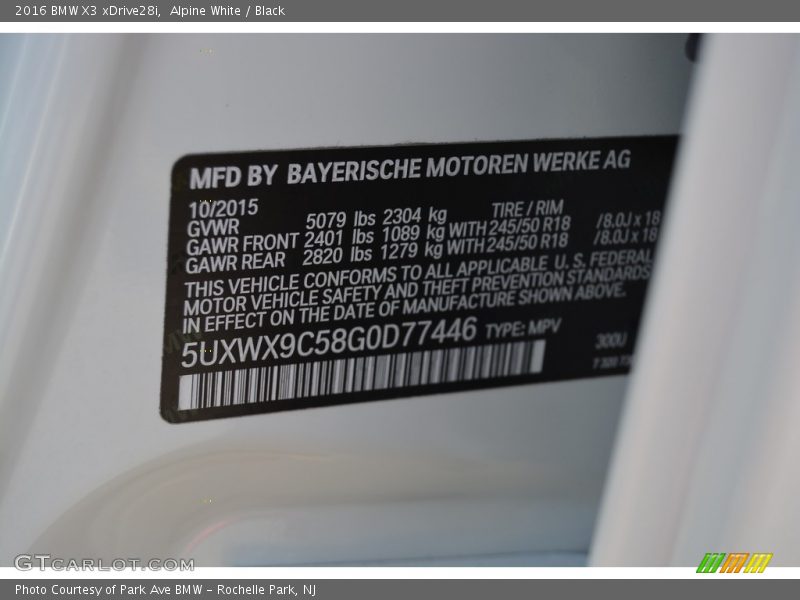 Alpine White / Black 2016 BMW X3 xDrive28i