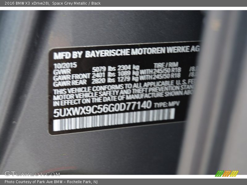 Space Grey Metallic / Black 2016 BMW X3 xDrive28i