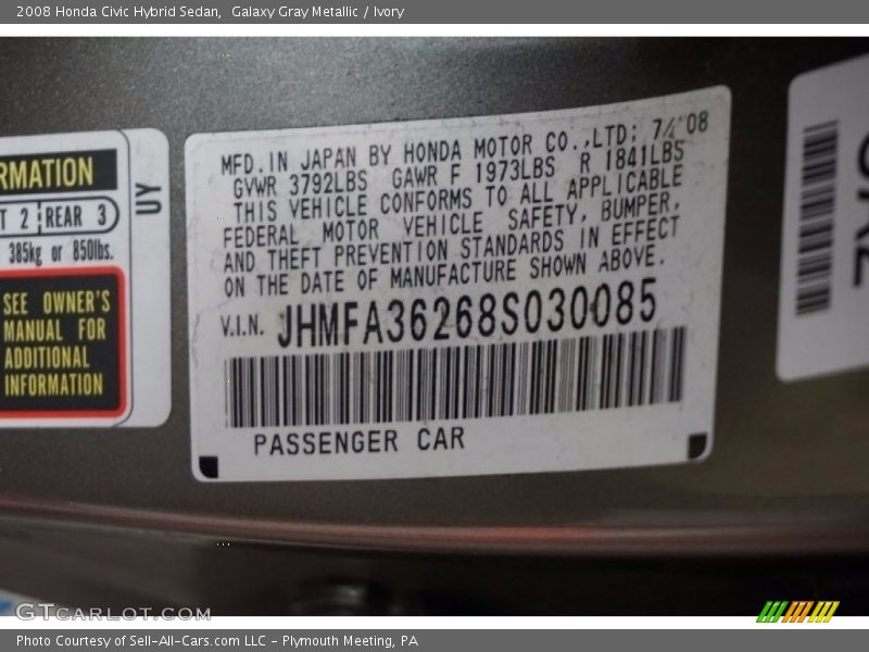 Galaxy Gray Metallic / Ivory 2008 Honda Civic Hybrid Sedan