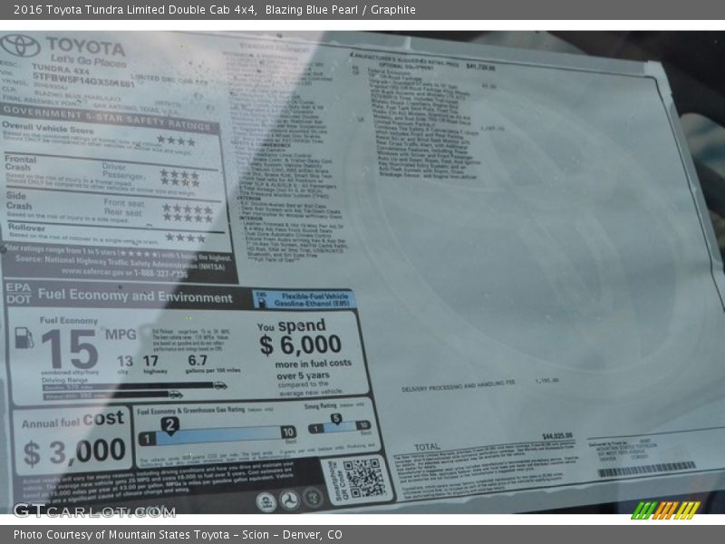 Blazing Blue Pearl / Graphite 2016 Toyota Tundra Limited Double Cab 4x4