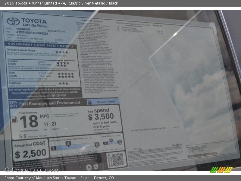 Classic Silver Metallic / Black 2016 Toyota 4Runner Limited 4x4