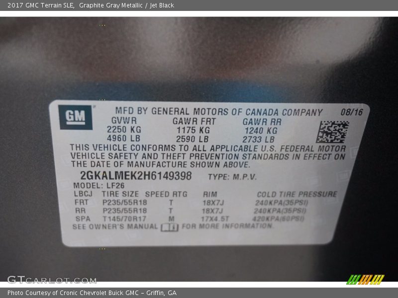 Graphite Gray Metallic / Jet Black 2017 GMC Terrain SLE