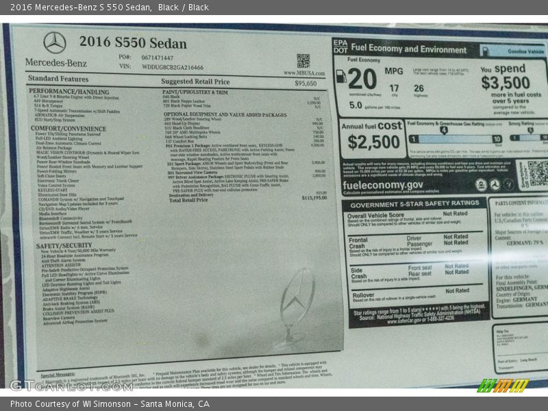 Black / Black 2016 Mercedes-Benz S 550 Sedan
