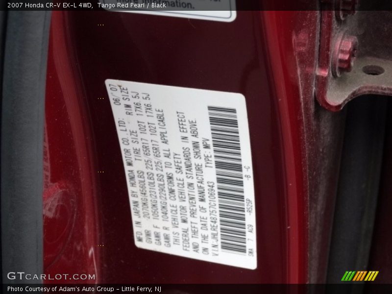 Tango Red Pearl / Black 2007 Honda CR-V EX-L 4WD