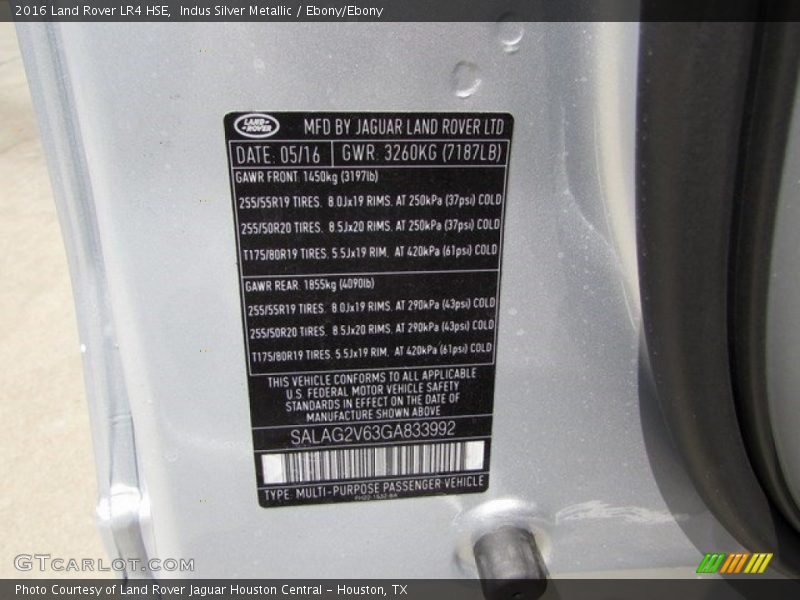 Indus Silver Metallic / Ebony/Ebony 2016 Land Rover LR4 HSE