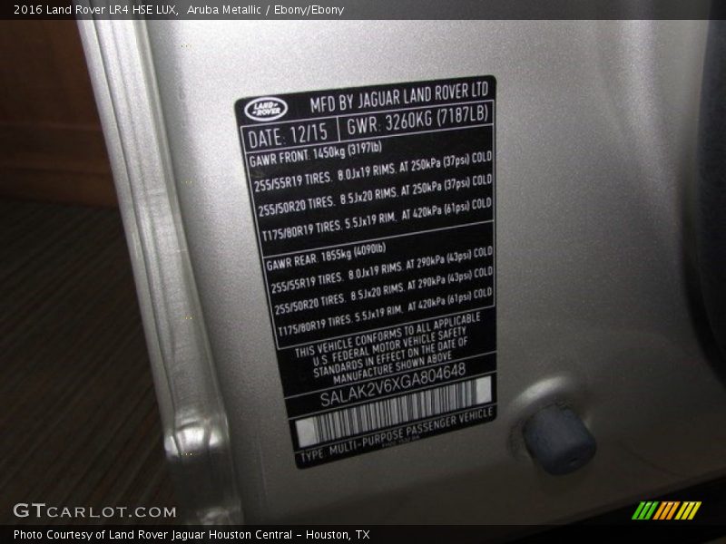 Aruba Metallic / Ebony/Ebony 2016 Land Rover LR4 HSE LUX
