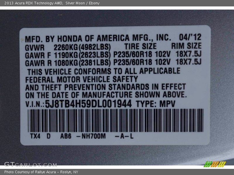 Silver Moon / Ebony 2013 Acura RDX Technology AWD