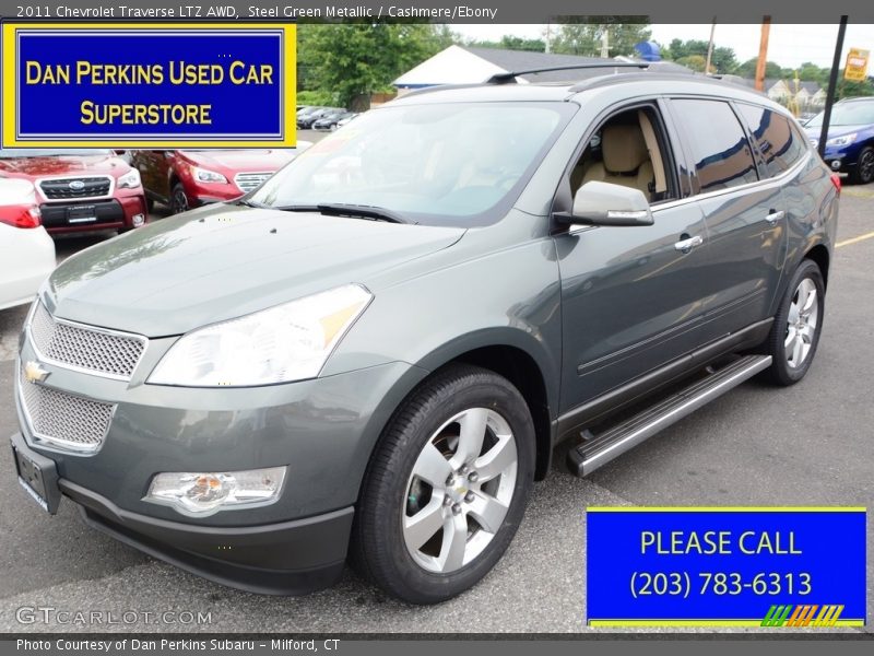 Steel Green Metallic / Cashmere/Ebony 2011 Chevrolet Traverse LTZ AWD