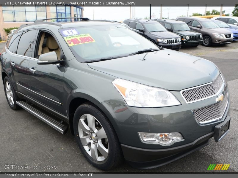 Steel Green Metallic / Cashmere/Ebony 2011 Chevrolet Traverse LTZ AWD