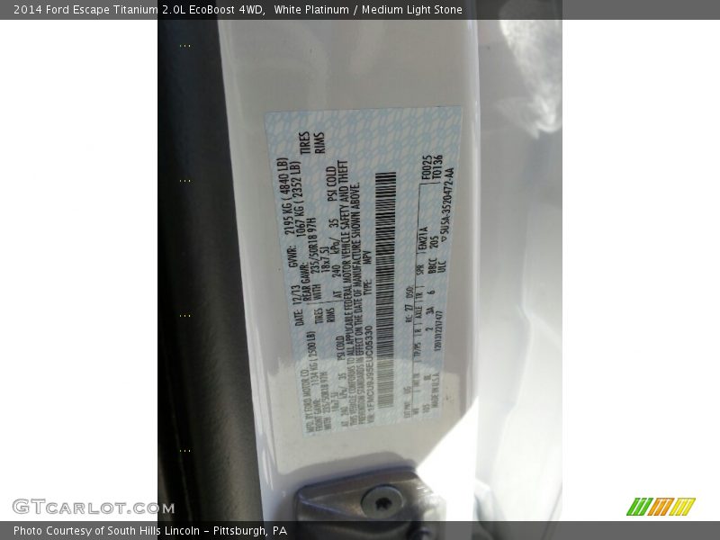 White Platinum / Medium Light Stone 2014 Ford Escape Titanium 2.0L EcoBoost 4WD