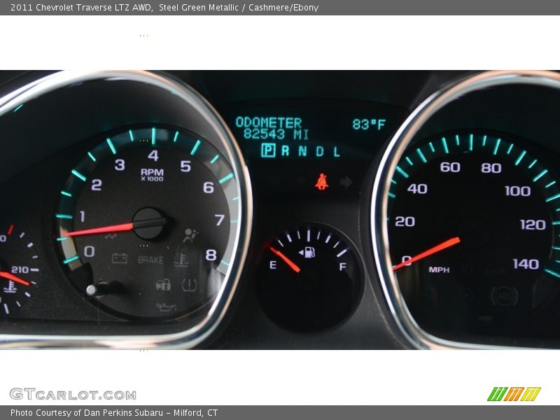 Steel Green Metallic / Cashmere/Ebony 2011 Chevrolet Traverse LTZ AWD