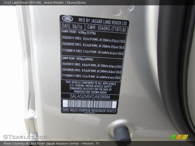 Aruba Metallic / Ebony/Ebony 2016 Land Rover LR4 HSE