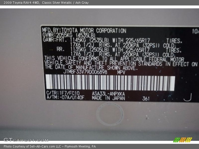 Classic Silver Metallic / Ash Gray 2009 Toyota RAV4 4WD