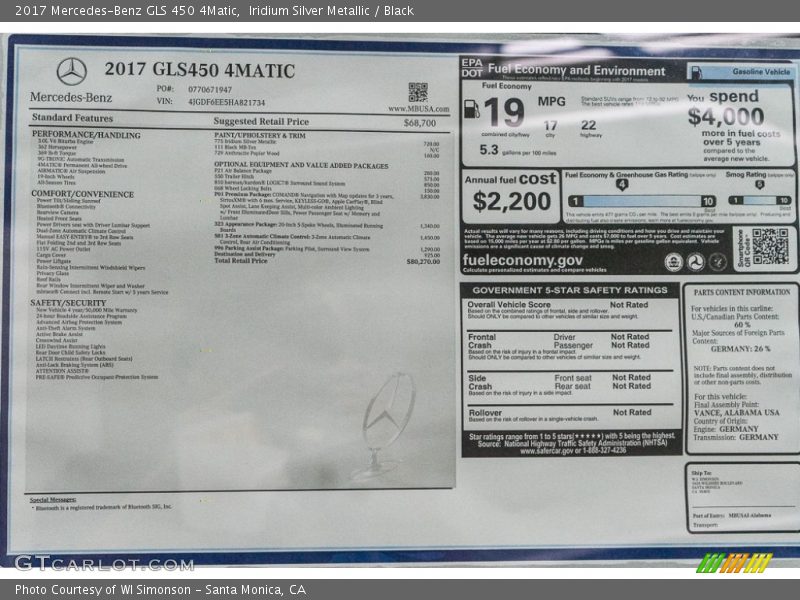Iridium Silver Metallic / Black 2017 Mercedes-Benz GLS 450 4Matic
