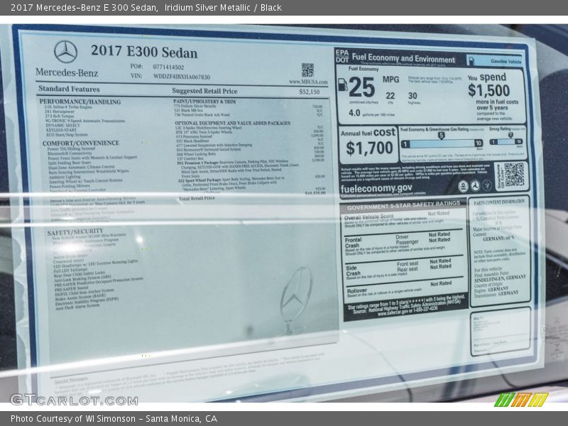 Iridium Silver Metallic / Black 2017 Mercedes-Benz E 300 Sedan