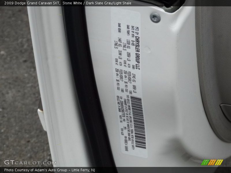 Stone White / Dark Slate Gray/Light Shale 2009 Dodge Grand Caravan SXT