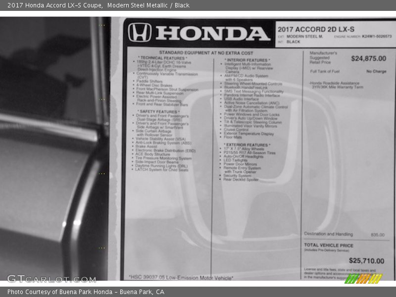 Modern Steel Metallic / Black 2017 Honda Accord LX-S Coupe
