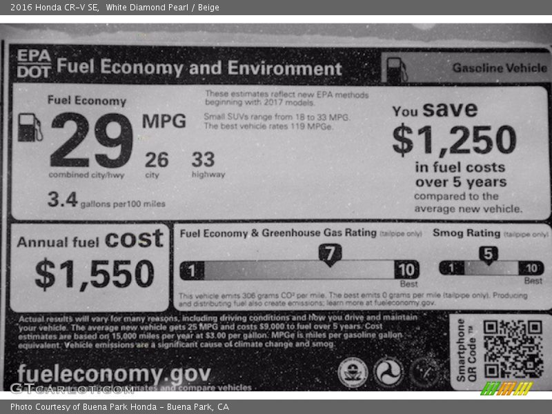 White Diamond Pearl / Beige 2016 Honda CR-V SE