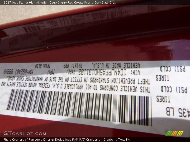 2017 Patriot High Altitude Deep Cherry Red Crystal Pearl Color Code PRP