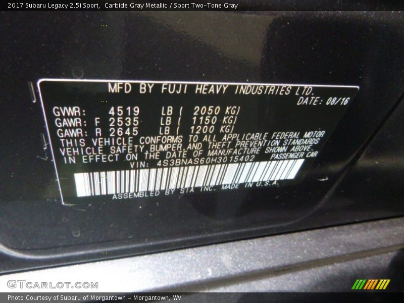 Carbide Gray Metallic / Sport Two-Tone Gray 2017 Subaru Legacy 2.5i Sport