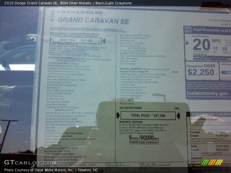 Billet Silver Metallic / Black/Light Graystone 2016 Dodge Grand Caravan SE
