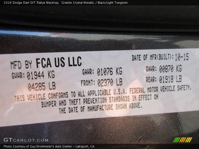 Granite Crystal Metallic / Black/Light Tungsten 2016 Dodge Dart SXT Rallye Blacktop
